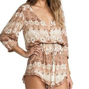 Spell | Daisy Chain Boho Tan Beige Ruffled Shorts Romper Playsuit Small